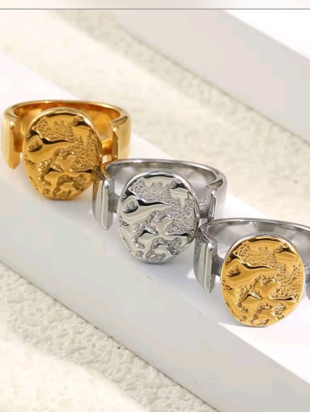 18K Gold-Tone Textured Medallion Ring - Picture 3 of 5